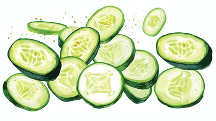 Watercolor illustration of green cucumber vegetable