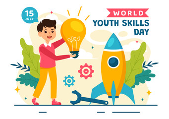 World Youth Skills Day Vector Illustration of People with Skills for Various Employment and Entrepreneurship in Flat Kids Cartoon Background Design