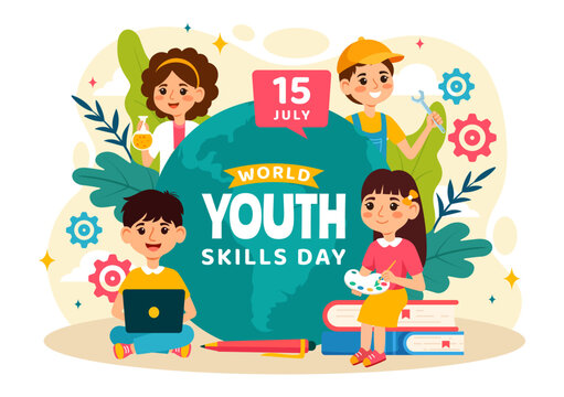 World Youth Skills Day Vector Illustration of People with Skills for Various Employment and Entrepreneurship in Flat Kids Cartoon Background Design