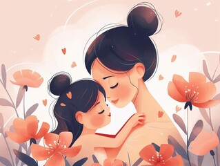 Mother and her little child on flower background