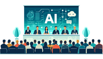 Concept of the image of an exhibition of artificial intelligence technologies. Vector illustration.