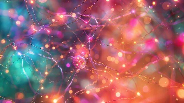 In the abstract neural network defocused streaks of light and color converge mirroring the connections and ideas being formed between neurons as the brainstorming process unfolds. .