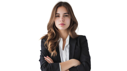 Obraz premium Portrait of a businesswoman with arms crossed standing, isolated on transparent background