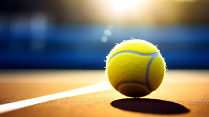 Close-up of a tennis ball on the tennis court - obrazy, fototapety, plakaty