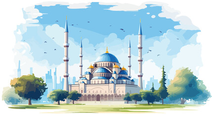 Watercolor sketch of Blue Mosque Istanbul Turkey in