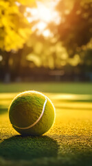 Close-up of a tennis ball on the tennis court - obrazy, fototapety, plakaty