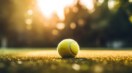 Close-up of a tennis ball on the tennis court