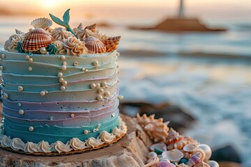 Enchanting Mermaid-Inspired Cake: A Whimsical Delight for Your Next Celebration - obrazy, fototapety, plakaty