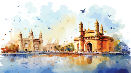 Watercolor sketch of Gateway of India Mumbai in vector - obrazy, fototapety, plakaty