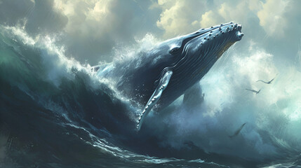 Fototapeta premium Graceful Whale Swimming in the Ocean