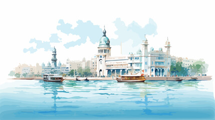 Watercolor sketch of Haji Ali Dargah Mumbai India.