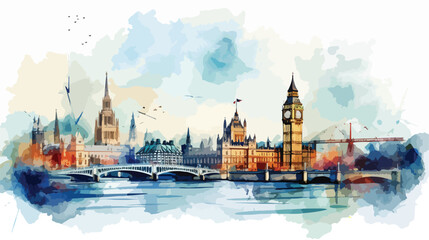 Watercolor sketch of London skyline the capital of - obrazy, fototapety, plakaty