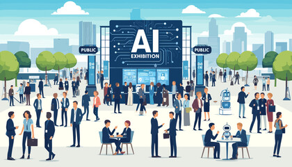 Concept of the image of an exhibition of artificial intelligence technologies. Vector illustration.