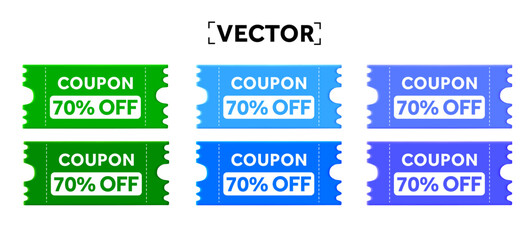 Set of 3d special promotional vector coupons in different colors. Coupon set, minimal discount coupon, gift voucher, coupon book. Voucher card isolated on white background. 3d vector illustration