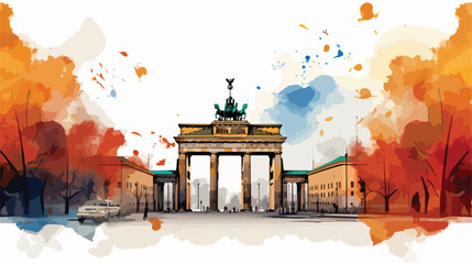 Watercolor sketch with splash of Brandenburg Gate B - obrazy, fototapety, plakaty
