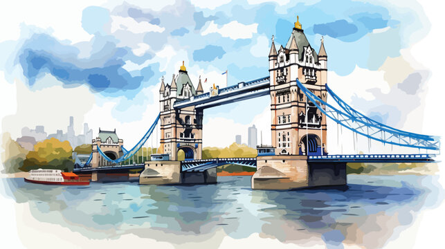 Watercolor sketch of Tower Bridge London UK United