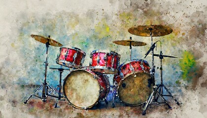 Drums music instrument on grunge background.