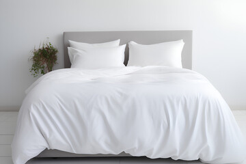 White Double Bed with Linen and Storage on White Background