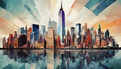 New York, cityscape double exposure contemporary style minimalist artwork collage illustration - obrazy, fototapety, plakaty