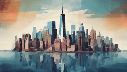 New York, cityscape double exposure contemporary style minimalist artwork collage illustration