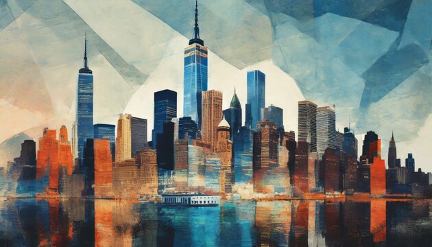 New York, cityscape double exposure contemporary style minimalist artwork collage illustration