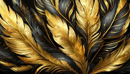 Beautiful abstract color black and gold feathers