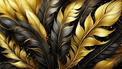 Beautiful abstract color black and gold feathers