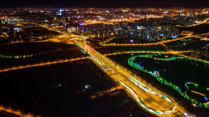 Fototapeta na wymiar Night view of the new city in southern Changchun, China