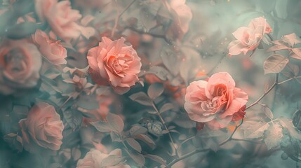 Zoom on abstract floral, retro vibe, faded colors, vintage filter, nostalgic mood