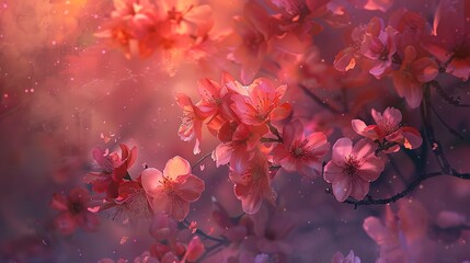 Close view, abstract blossom, mood swings, serene to vibrant, dawn to dusk lighting