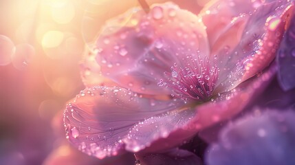 Close up, spring awakening, abstract flower bloom, pastel sunrise, dewy freshness  - obrazy, fototapety, plakaty