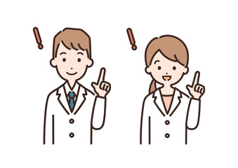 提案をする白衣姿の男性と女性のイラスト＿上半身