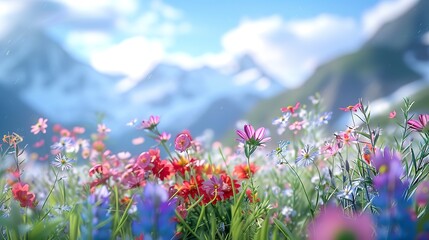 Tight shot, floral abstract, mountain air freshness, alpine colors, clear sky illumination 