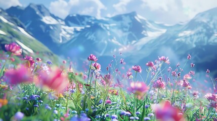 Tight shot, floral abstract, mountain air freshness, alpine colors, clear sky illumination 