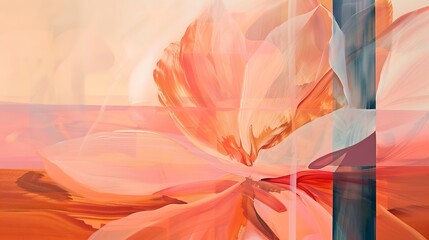 Zoom into abstract floral, desert mirage, warm sands palette, mirage shimmer, late afternoon 