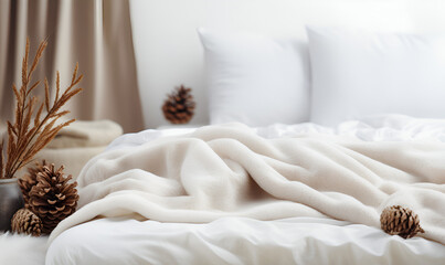White Velveteen Plush Blanket Mockup on a Bed