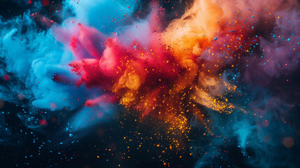 Cosmic Dust Explosion in Vivid Colors - Abstract Artistic Nebula Background for Sci-fi Visuals and Creative Design Projects