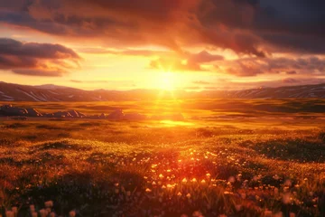 Plexiglas foto achterwand Golden Hour Magic: A Vibrant Sunset Painting the Landscape in Warm Glow © Arnolt