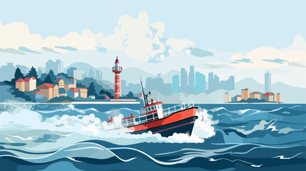 Waves made by ship engine on Bosphorus strait. Ista - obrazy, fototapety, plakaty