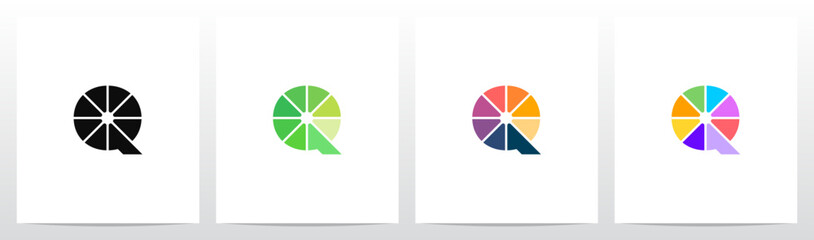 Divide Into Pieces with Different Colors Letter Initial Logo Design Q