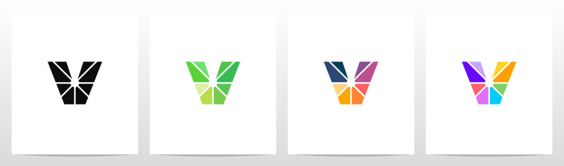 Divide Into Pieces with Different Colors Letter Initial Logo Design V