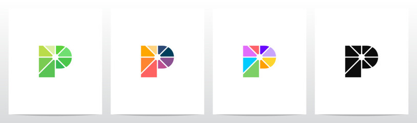 Divide Into Pieces with Different Colors Letter Initial Logo Design P