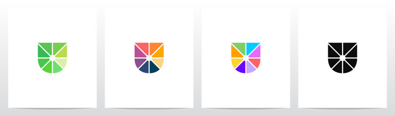 Divide Into Pieces with Different Colors Letter Initial Logo Design U
