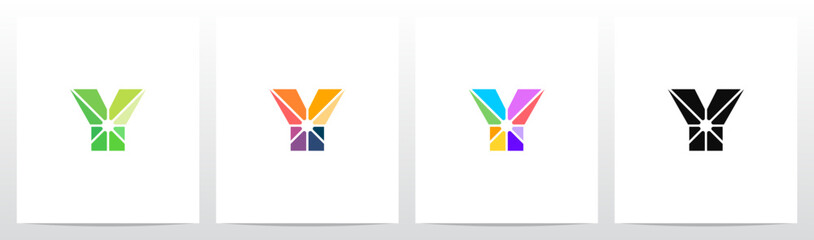 Divide Into Pieces with Different Colors Letter Initial Logo Design Y