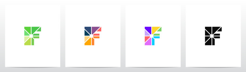 Divide Into Pieces with Different Colors Letter Initial Logo Design F