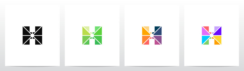 Divide Into Pieces with Different Colors Letter Initial Logo Design H