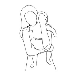 Mother and Baby Portrait Continuous One Line Drawing. Mom and Baby Portrait Beautifull Outline Drawing Line Art. Mother and Baby Line Abstract Portrait