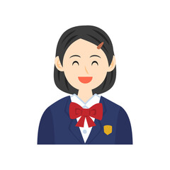 ブレザーを着た笑顔の中学生の顔。フラットなベクターイラスト。
Face of a smiling middle school student wearing a blazer. Flat vector illustration.