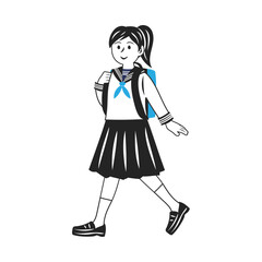 セーラー服を着た女子中学生。シンプルなベクターイラスト。
Walking middle school student girl wearing a sailor suit. Simple vector illustration.