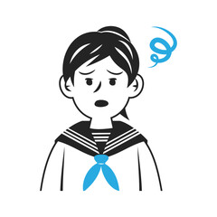 セーラー服を着た悩む中学生の顔。シンプルなベクターイラスト。
Face of a troubled middle school student wearing a sailor suit. Simple vector illustration.